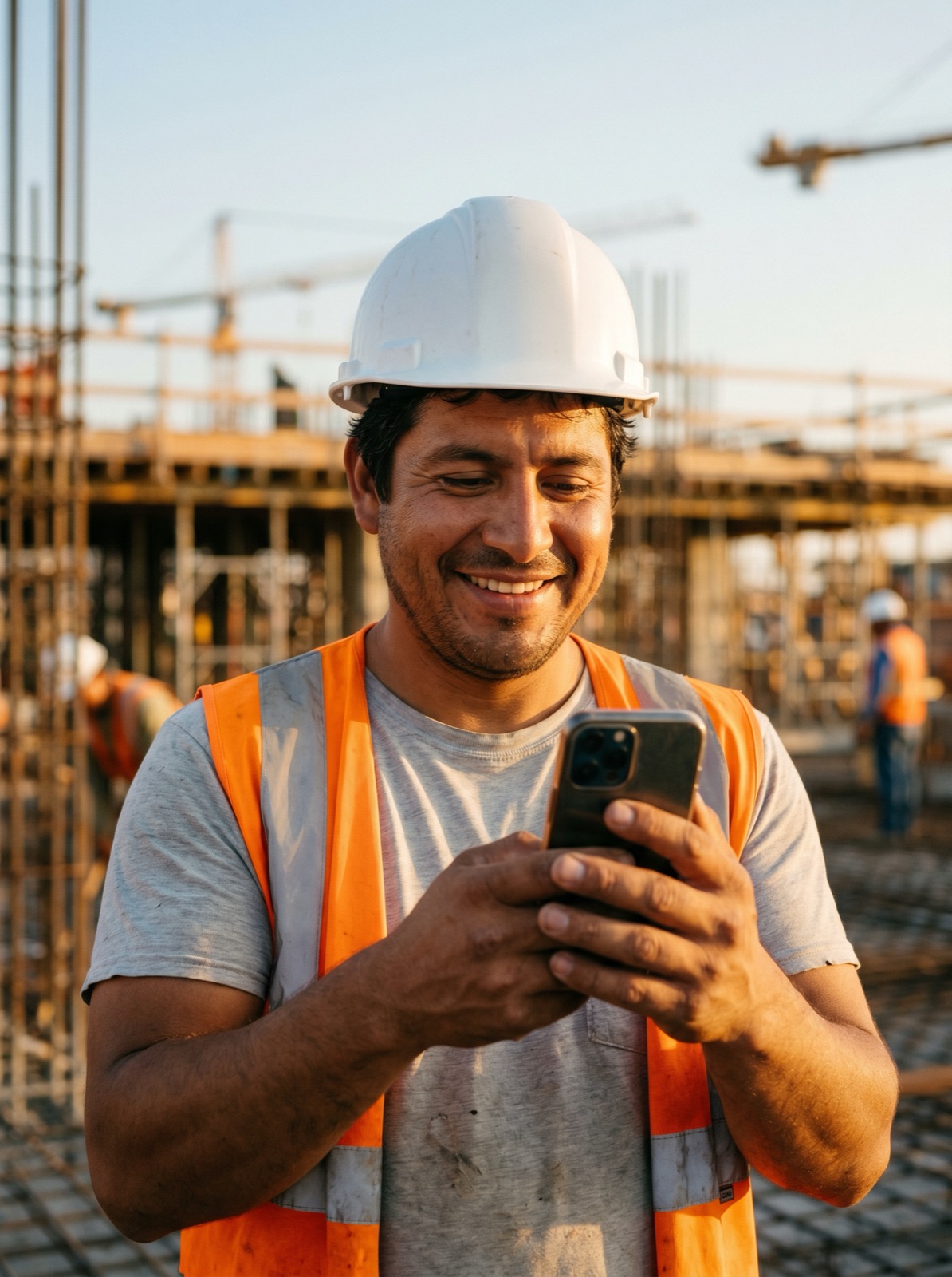 Construction business owner taking a call at a job site